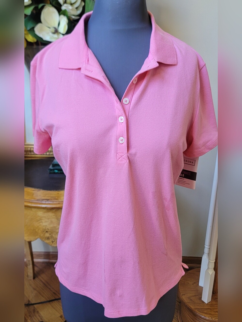 NWT Merona Ultimate Relaxed Fit Pink Short-Sleeve Polo Tee 97 % Cotton Sz L